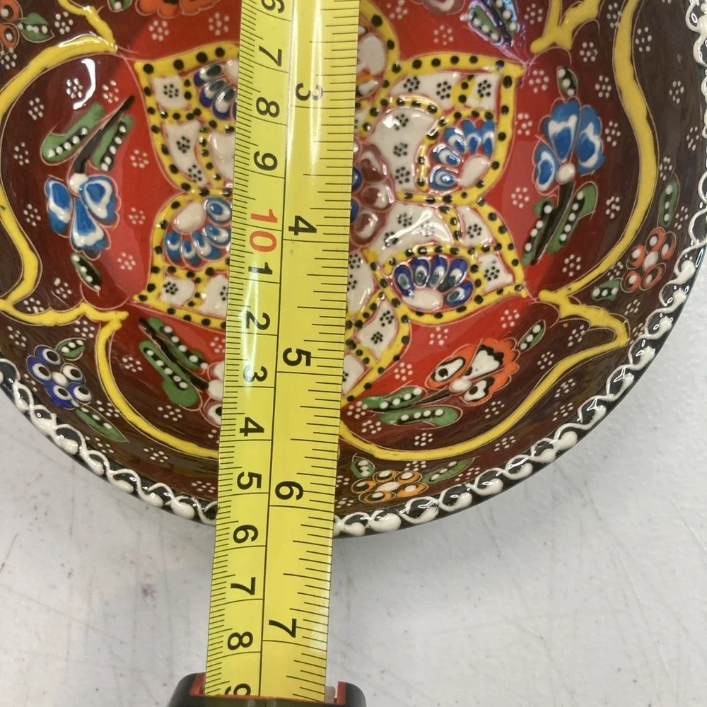 Vtg Turkish‎ Hand Painted Ceramic Floral Colorful Small Bowl 6.25